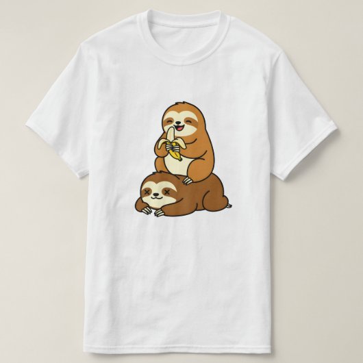 Cute Sloth Eating Banana on Lazy Sloth Funny Carto T-shirt (Design voorkant)