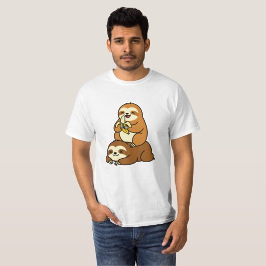 Cute Sloth Eating Banana on Lazy Sloth Funny Carto T-shirt (Voorkant volledig)
