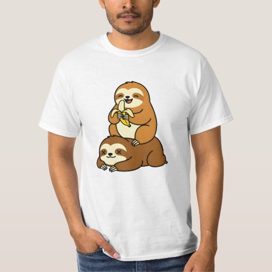 Cute Sloth Eating Banana on Lazy Sloth Funny Carto T-shirt (Voorkant)