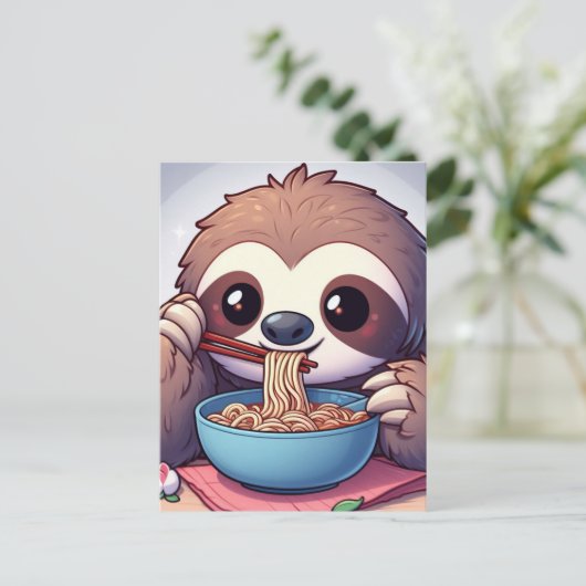Cute Sloth Eating Ramen Briefkaart (Staand voorkant)