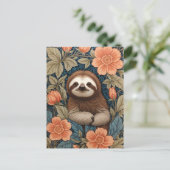 Cute Sloth Elegant Floral William Morris Inspired Briefkaart (Staand voorkant)