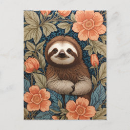 Cute Sloth Elegant Floral William Morris Inspired Briefkaart