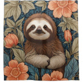 Cute Sloth Elegant Floral William Morris Inspired Douchegordijn (Voorkant)