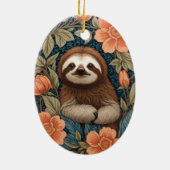 Cute Sloth Elegant Floral William Morris Inspired Keramisch Ornament (Achterkant)