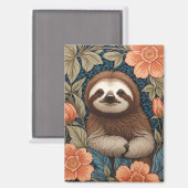 Cute Sloth Elegant Floral William Morris Inspired Magneet (Voorkant / Achterkant)