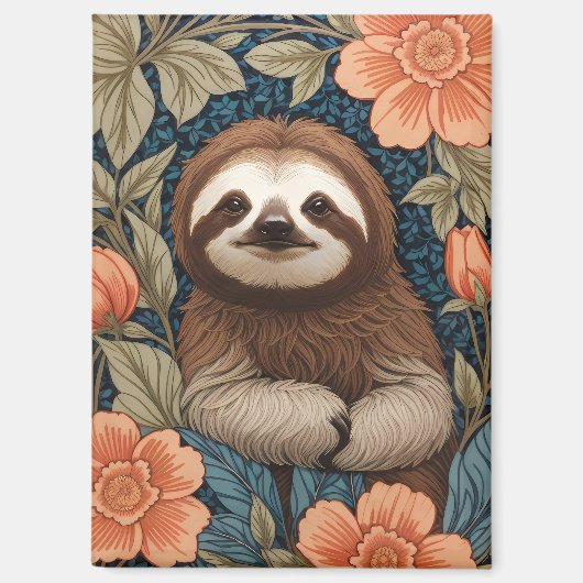 Cute Sloth Elegant Floral William Morris Inspired Magneet (Voorkant)