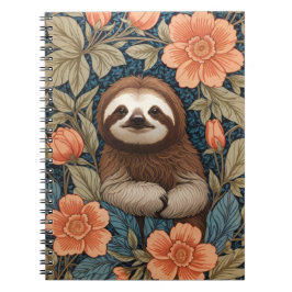 Cute Sloth Elegant Floral William Morris Inspired Notitieboek