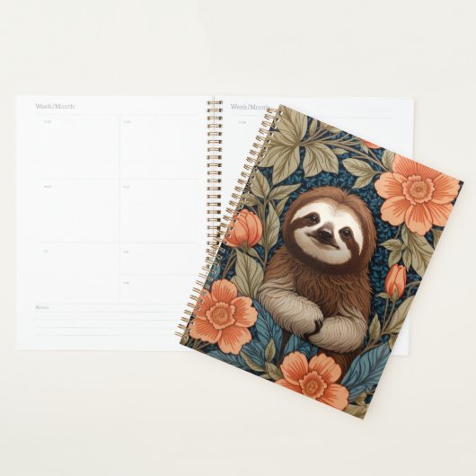 Cute Sloth Elegant Floral William Morris Inspired Planner (Display)