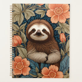 Cute Sloth Elegant Floral William Morris Inspired Planner