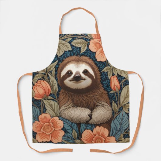Cute Sloth Elegant Floral William Morris Inspired Schort (Voorkant)