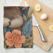 Cute Sloth Elegant Floral William Morris Inspired Theedoek (Quarter Fold)