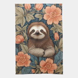 Cute Sloth Elegant Floral William Morris Inspired Theedoek