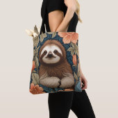 Cute Sloth Elegant Floral William Morris Inspired Tote Bag (Dichtbij)