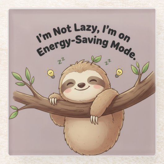 Cute Sloth "Energy-Saving Mode" Glazen Onderzetter (Voorkant)