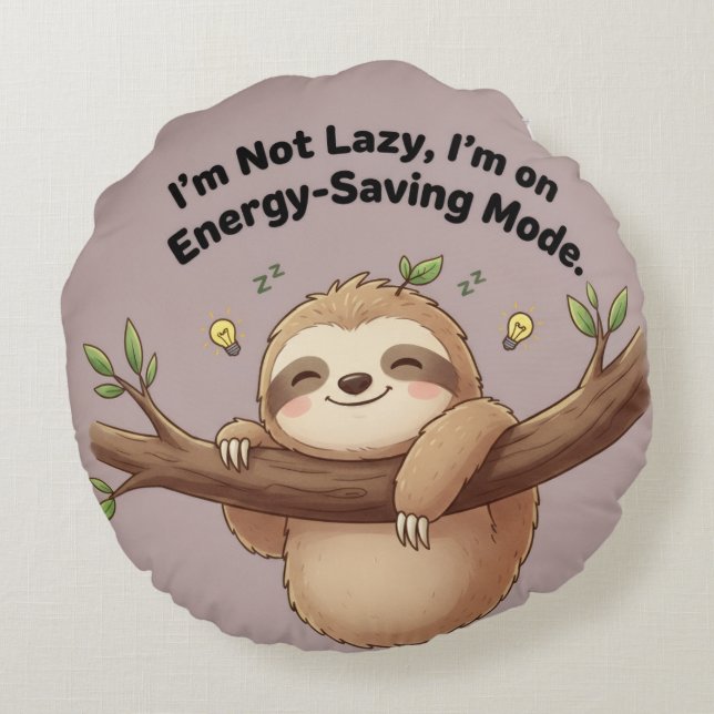 Cute Sloth "Energy-Saving Mode" Rond Kussen (Achterkant)