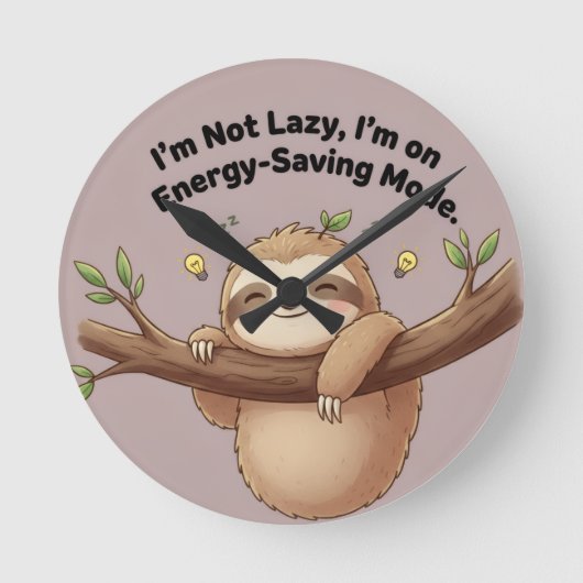 Cute Sloth "Energy-Saving Mode" Ronde Klok (Voorkant)