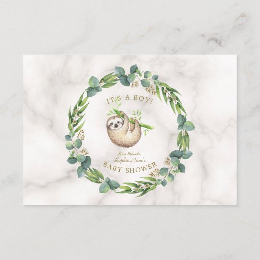 Cute Sloth Eucalyptus Baby shower Parents Advieskaart (Achterkant)