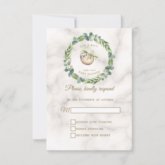 Cute Sloth Eucalyptus WreatBaby shower RSVP Kaartje (Voorkant)