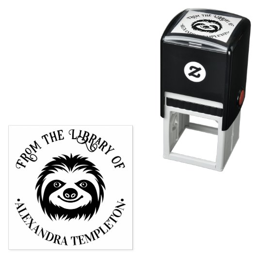 Cute Sloth Face Library Book Name Zelfinktende Stempel (In situ)