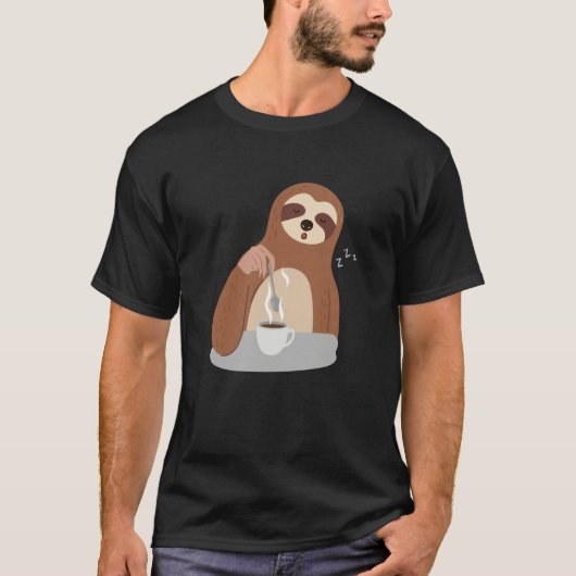 Cute Sloth Falls Asleep Coffee Lazy Monday Morning T-shirt (Voorkant)