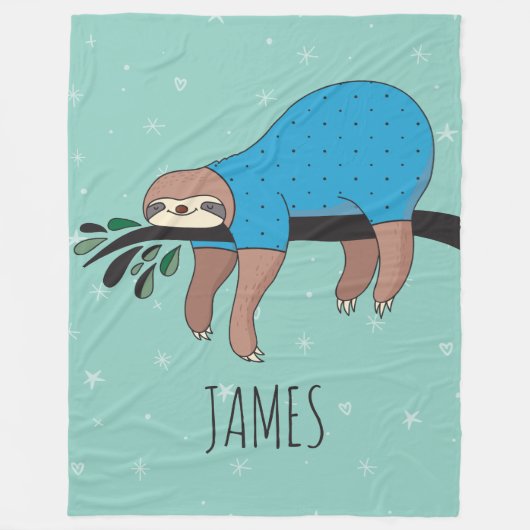 Cute Sloth Fleece Deken (Voorkant)