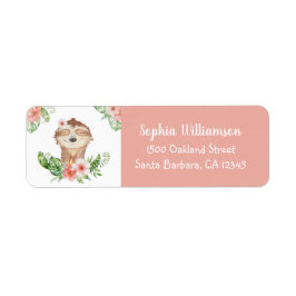 Cute Sloth Floral Birthday Blush Pink Etiket