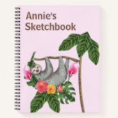 Cute Sloth Floral Specialized Kinder Sketchbook Notitieboek (Voorkant)