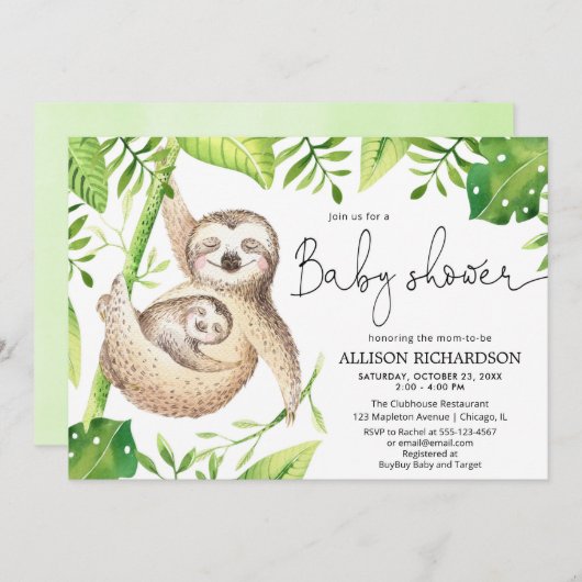 Cute sloth gender-neutraal baby shower kaart (Voorkant / Achterkant)