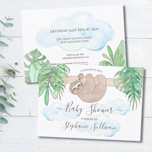 Cute Sloth Gender Neutral Baby shower Invitation Kaart