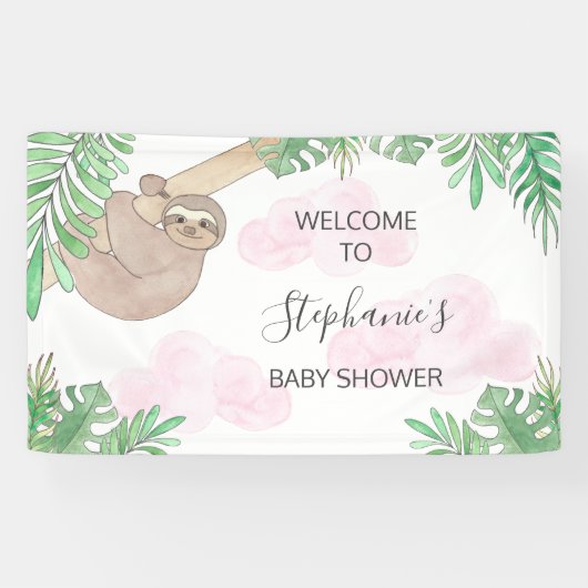 Cute Sloth Girl Baby shower Spandoek (Horizontaal)