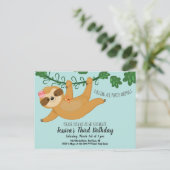 Cute Sloth Girls Birthday Party Invitation Briefkaart (Staand voorkant)