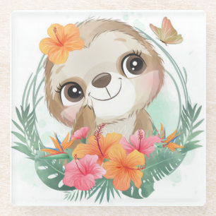 Cute Sloth Glazen Onderzetter