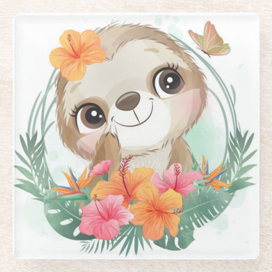 Cute Sloth Glazen Onderzetter (Voorkant)