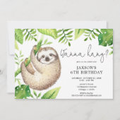 Cute sloth green leaves boy jarig feest kaart (Voorkant)