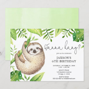 Cute sloth green leaves boy jarig feest kaart
