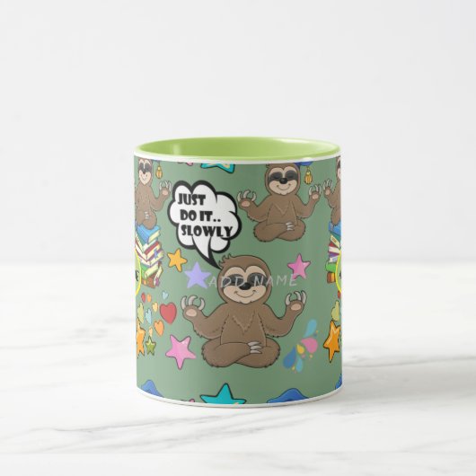 Cute Sloth Green Pattern Funny doet het citaat Mok (Midden)