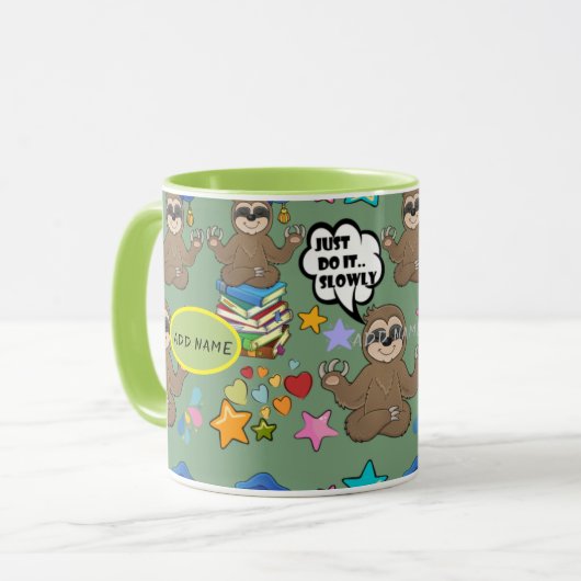 Cute Sloth Green Pattern Funny doet het citaat Mok (Voorkant links)