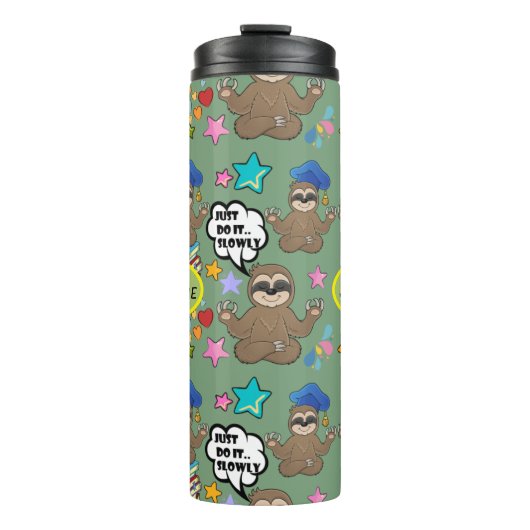 Cute Sloth Green Pattern Funny doet het citaat Thermosbeker (Voorkant)