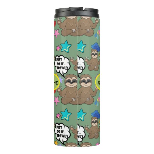 Cute Sloth Green Pattern Funny doet het citaat Thermosbeker (Achterkant)