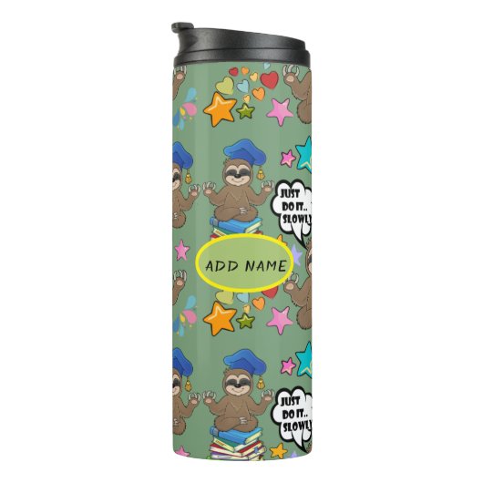 Cute Sloth Green Pattern Funny doet het citaat Thermosbeker (Geroteerd rechts)