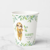 Cute Sloth Greenery Boy Baby shower Birthday   Papieren Bekers (Achterkant)
