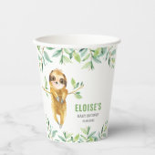 Cute Sloth Greenery Boy Baby shower Birthday   Papieren Bekers (Voorkant)