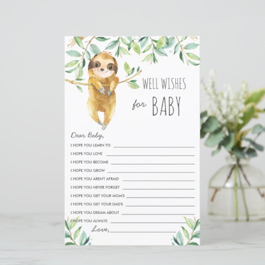 Cute Sloth Greenery Shower wenst Baby (Staand voorkant)