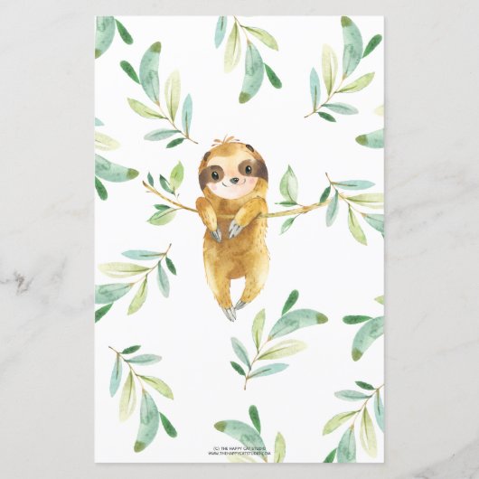 Cute Sloth Greenery Shower wenst Baby (Achterkant)
