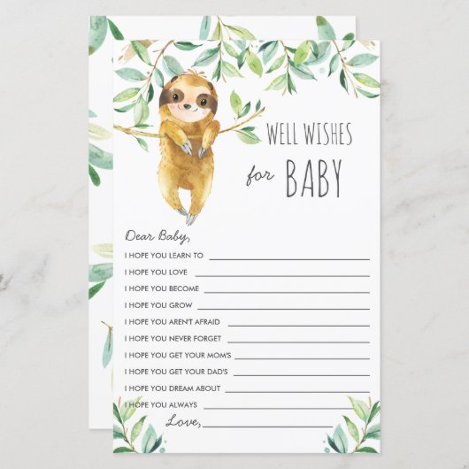 Cute Sloth Greenery Shower wenst Baby (Voorkant / Achterkant)