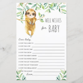 Cute Sloth Greenery Shower wenst Baby