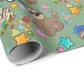 Cute Sloth Groene Patroon Baby Shower Verjaardag Cadeaupapier (Rol Hoek)