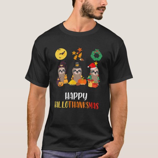 Cute Sloth Halloween Happy KerstHappy Hanksma T-shirt (Voorkant)