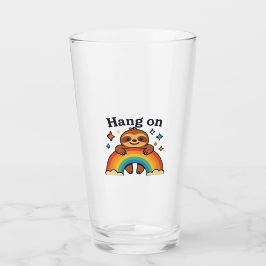 Cute Sloth �Hang On� Rainbow Positive Quote Sticke Glas (Voorkant)