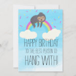 Cute Sloth Hangen op Rainbow Birthday Friend Kaart<br><div class="desc">Winkelen,  oude en nieuwe Wenskaarten Ontworpen door het droomgrote digitale ontwerp</div>